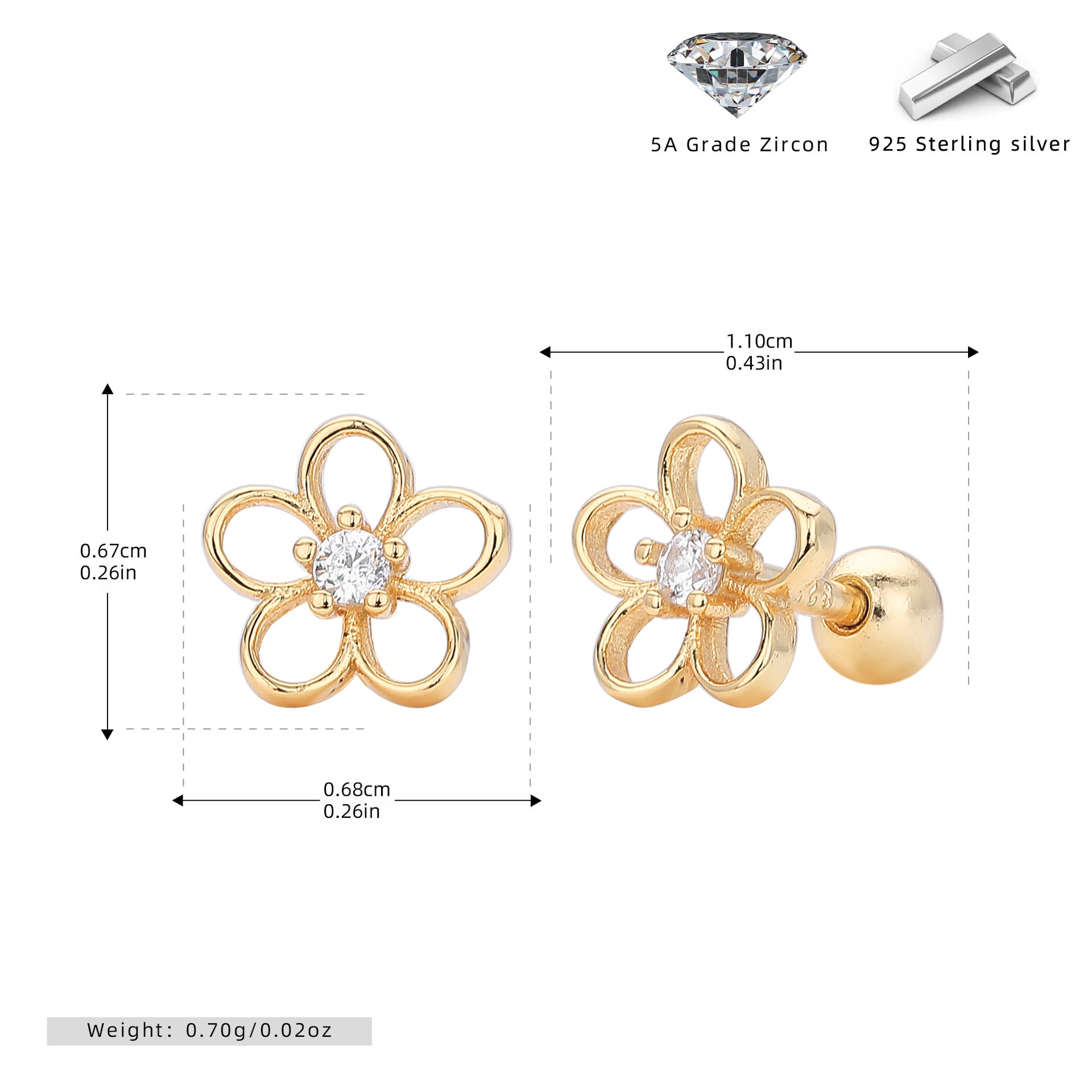 Damen Ohrstecker im floralen Design aus hochwertigem 925er Sterling Silber Shop Nory
