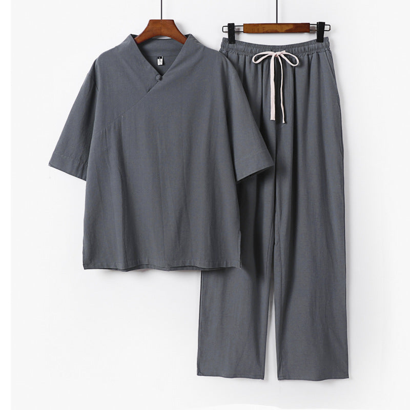 Unisex Leichtes Kimono-Loungewear-Set mit V-Ausschnitt und Tunnelzug-Hose Shop Nory