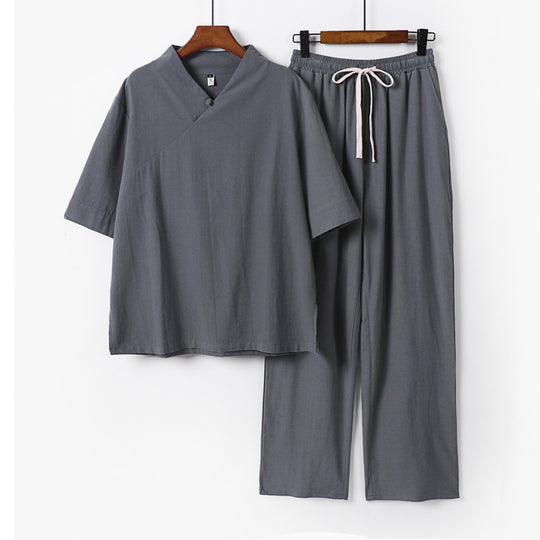 Unisex Leichtes Kimono-Loungewear-Set mit V-Ausschnitt und Tunnelzug-Hose Shop Nory