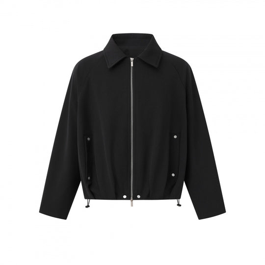 Unisex Kurz geschnittene kastige Zip‑Blousonjacke mit Hemdkragen, Kordelzugsaum und Druckknopf‑Taschen Shop Nory
