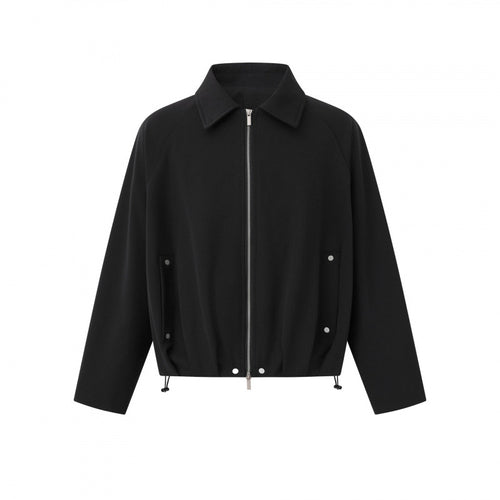Unisex Kurz geschnittene kastige Zip‑Blousonjacke mit Hemdkragen, Kordelzugsaum und Druckknopf‑Taschen Shop Nory