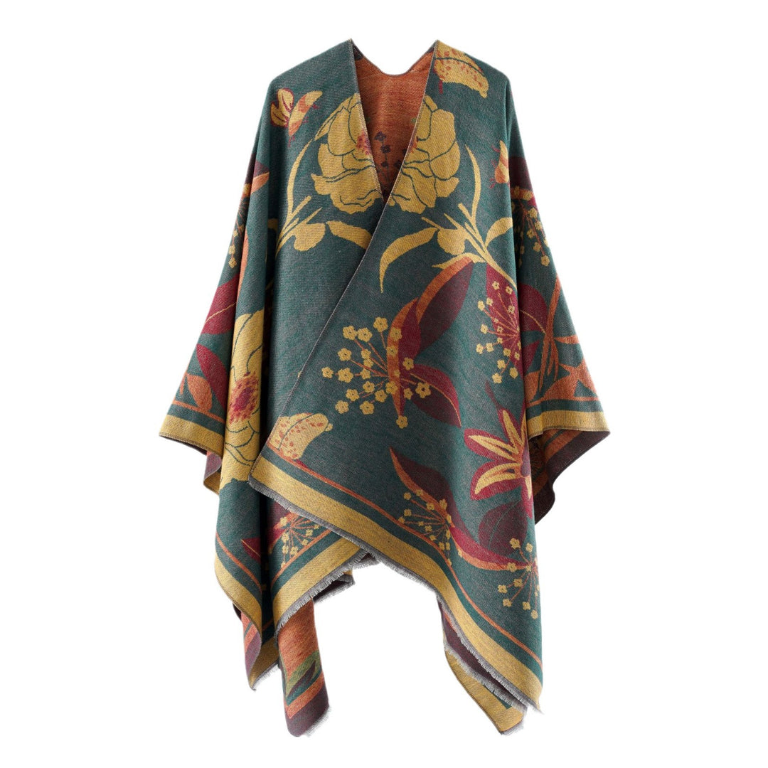 Damen Floraler Jacquard-Überwurf im kastigen Kimono-Fall mit feiner Fransenkante Shop Nory