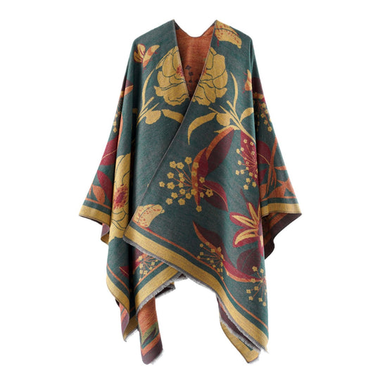 Damen Floraler Jacquard-Überwurf im kastigen Kimono-Fall mit feiner Fransenkante Shop Nory