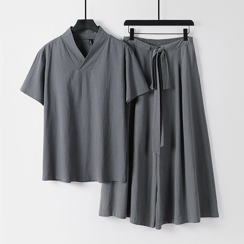 Damen Leichtes Loungewear-Set mit V-Ausschnitt-Shirt und weit schwingendem Midirock mit Kordelzug Shop Nory