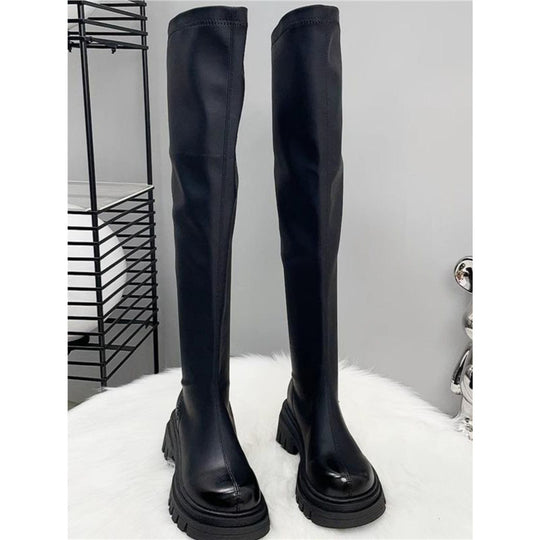 Damen Oberschenkelhohe Stretch-Stiefel mit schlankem Schaft und geformter Plateau-Sohle Shop Nory