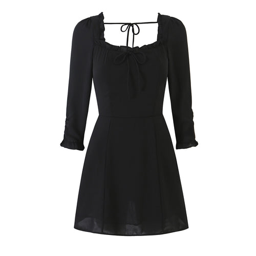 Damen A‑Linien Minikleid mit Rüschen-Quadratausschnitt, taillierter Silhouette und Bindebändern Shop Nory