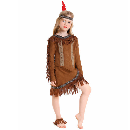 Mädchen Indianerin Kostüm mit Fransen und verzierten Details Shop Nory