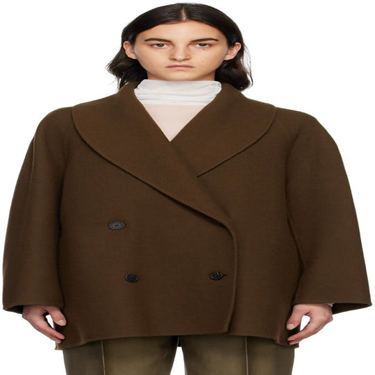 Damen Kurz geschnittener Oversize Doppelreihiger Wollmix‑Mantel mit Rundschalkragen Shop Nory