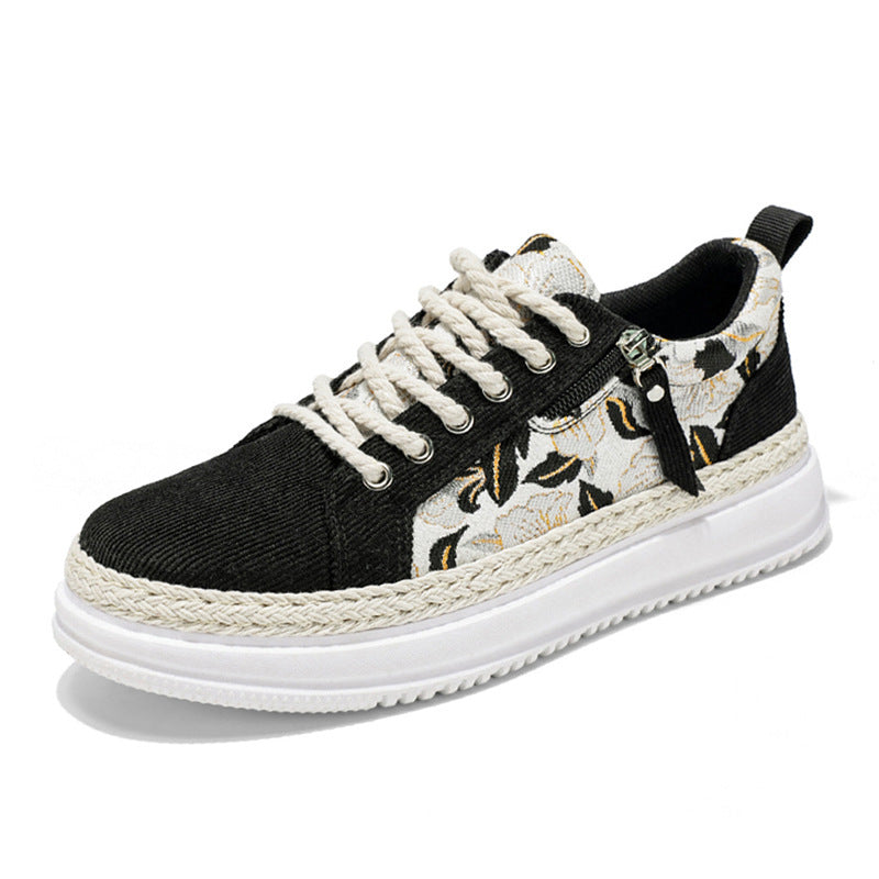 Damen gestickte Espadrille-Plateau-Sneaker mit floralem Jacquard, geflochtener Kordelsohle und gepolstertem Innenfutter Shop Nory