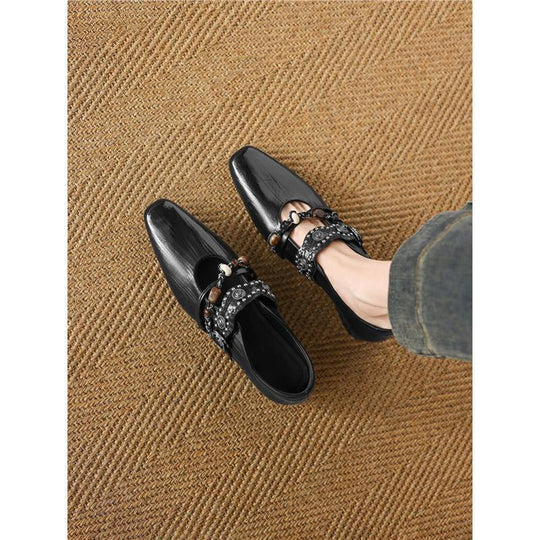 Damen Verzierten Loafer‑Mules mit quadratischer Zehenpartie und Perlenriemen Shop Nory