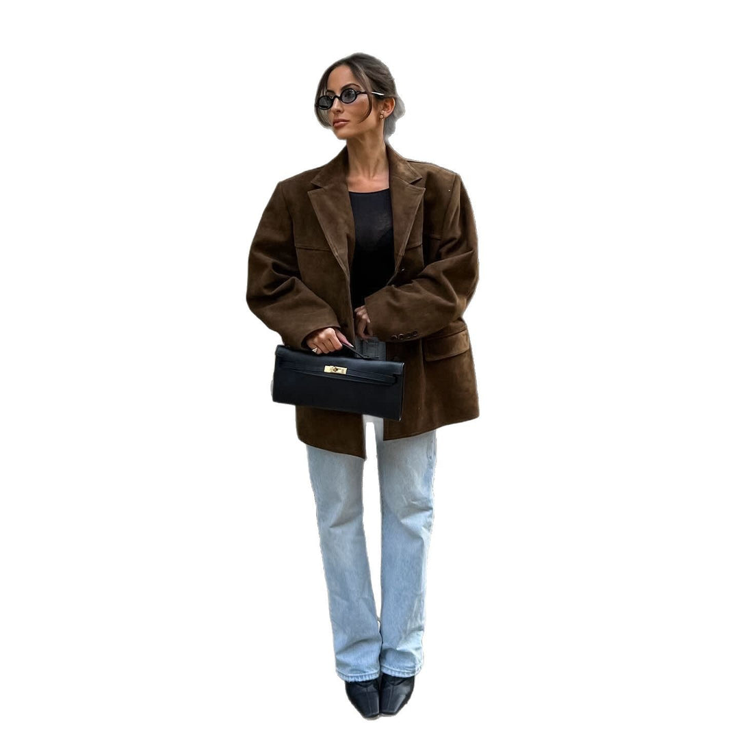 Damen Oversize Wildleder‑Blazer mit Reverskragen und Pattentaschen Shop Nory