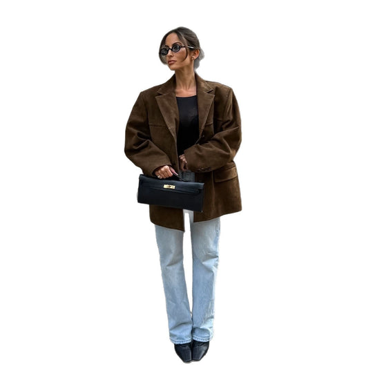 Damen Oversize Wildleder‑Blazer mit Reverskragen und Pattentaschen Shop Nory