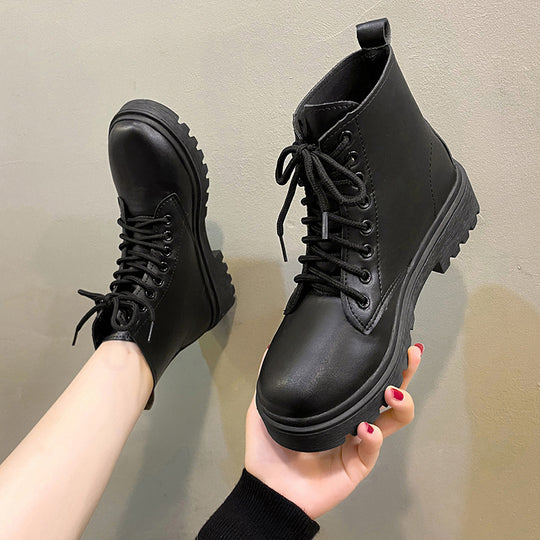 Damen Schnür-Biker-Ankleboots mit Plateau-Profilebene Shop Nory