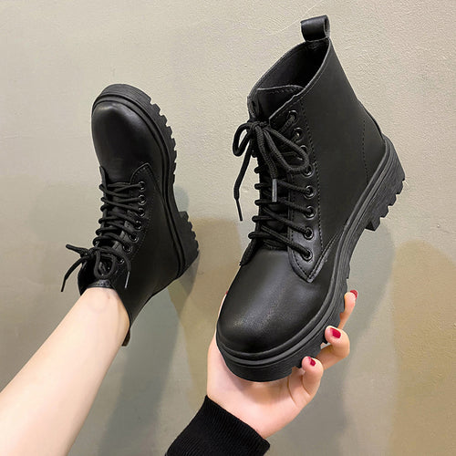 Damen Schnür-Biker-Ankleboots mit Plateau-Profilebene Shop Nory