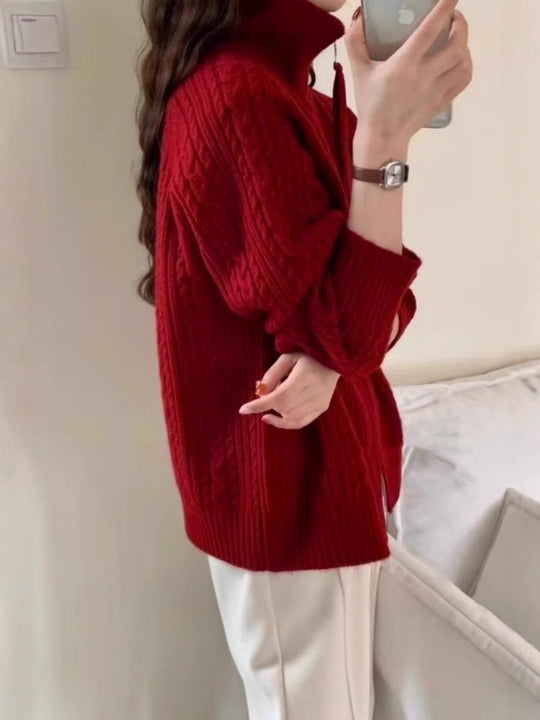 Damen Kastiger Zopfstrick‑Cardigan mit Zweiwege‑Reißverschluss, Stehkragen und breitem Rippsaum Shop Nory