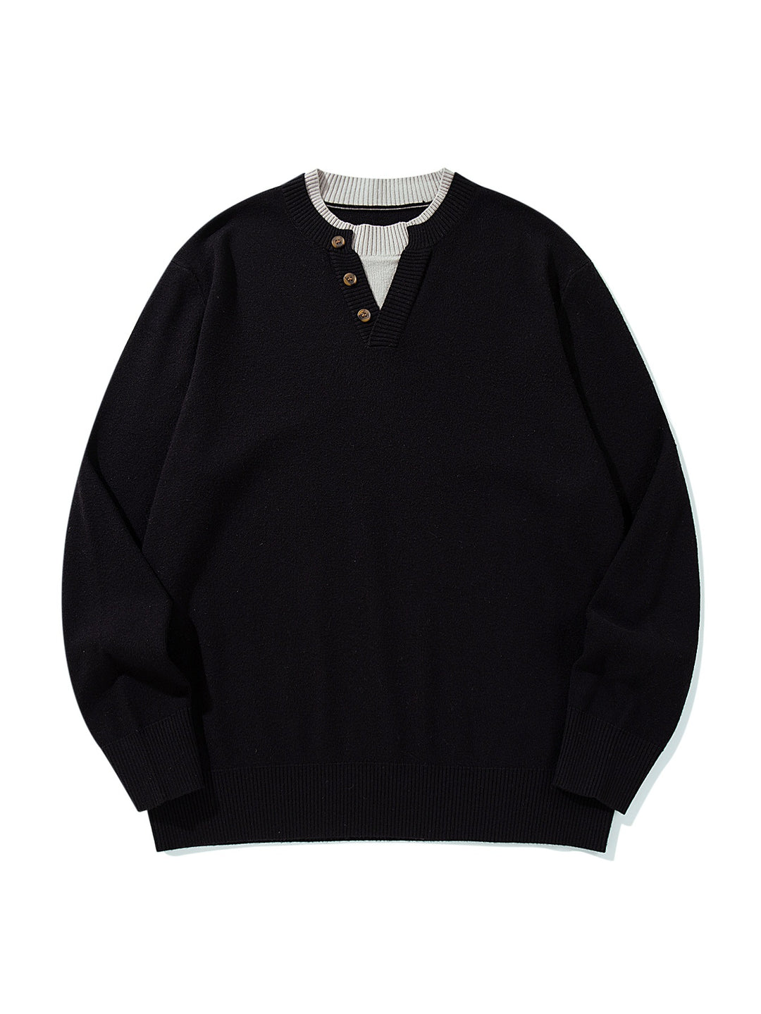 Unisex Gerippter Baumwollmix-Pullover mit Henley-Knopfleiste und Relaxed-Schnitt Shop Nory