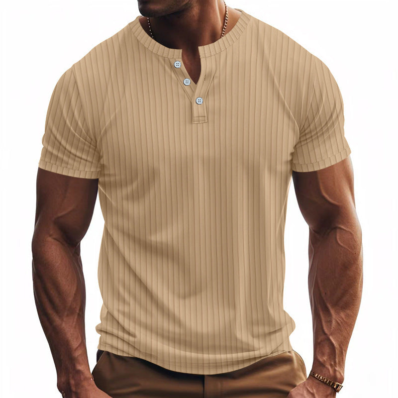 Herren Kurzarm Henley-Shirt mit Streifenmuster und praktischen Knöpfen