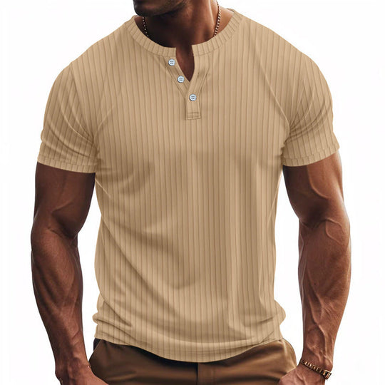 Herren Kurzarm Henley-Shirt mit Streifenmuster und praktischen Knöpfen