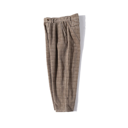 Herren Weite Cordhose mit Falten, Cropped‑Schnitt und Karomuster Shop Nory