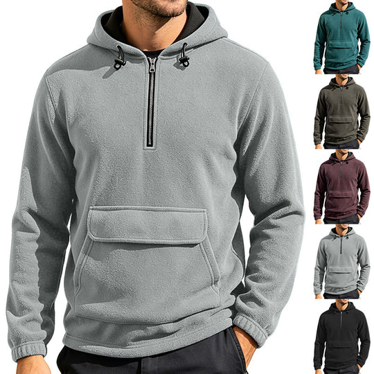 Herren Fleece-Hoodie mit halbem Reißverschluss, Kängurutasche und verstellbarer Kapuze Shop Nory