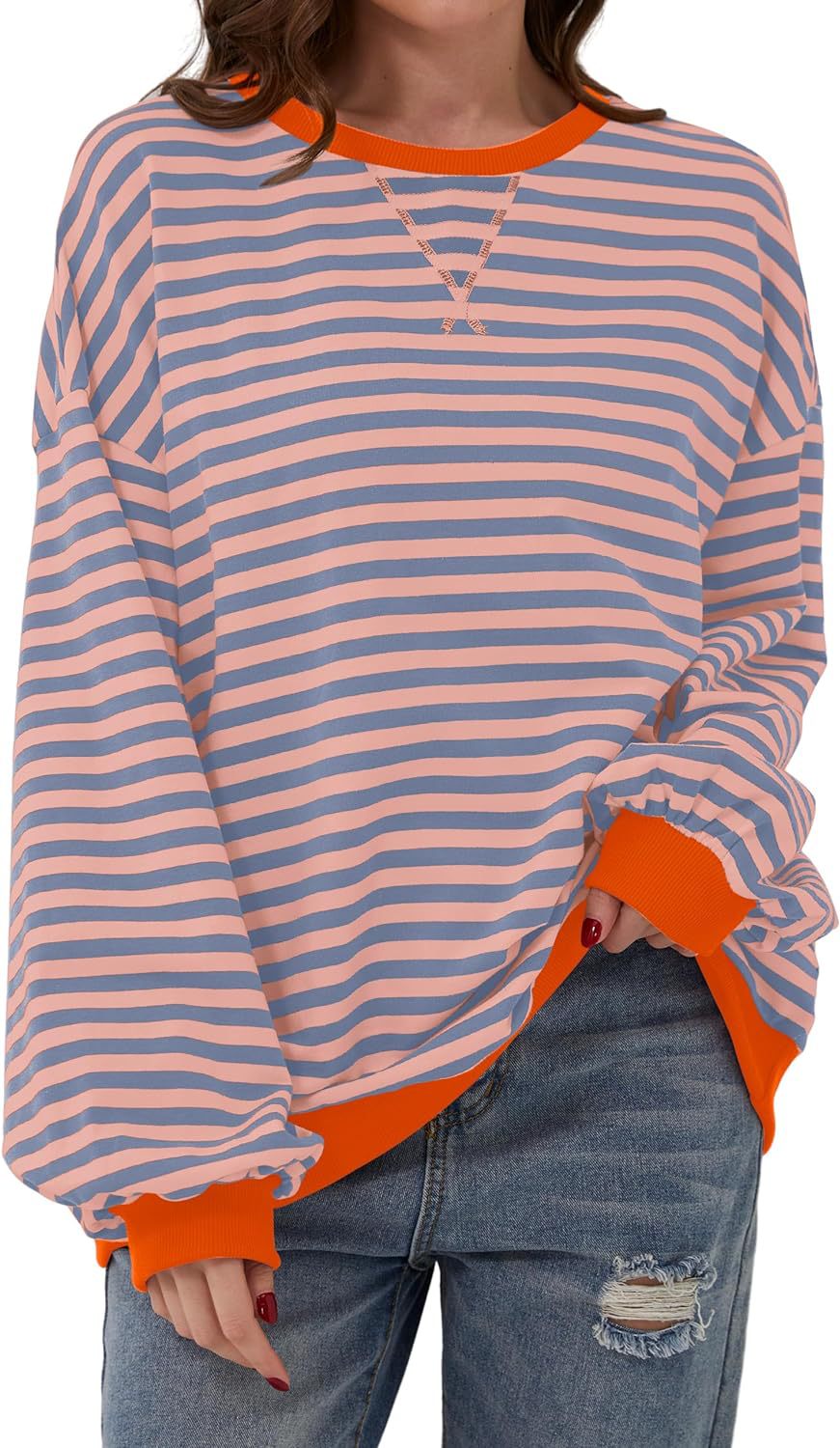 Damen Lässiger Sweatshirt mit bunten Streifen und weitem Schnitt