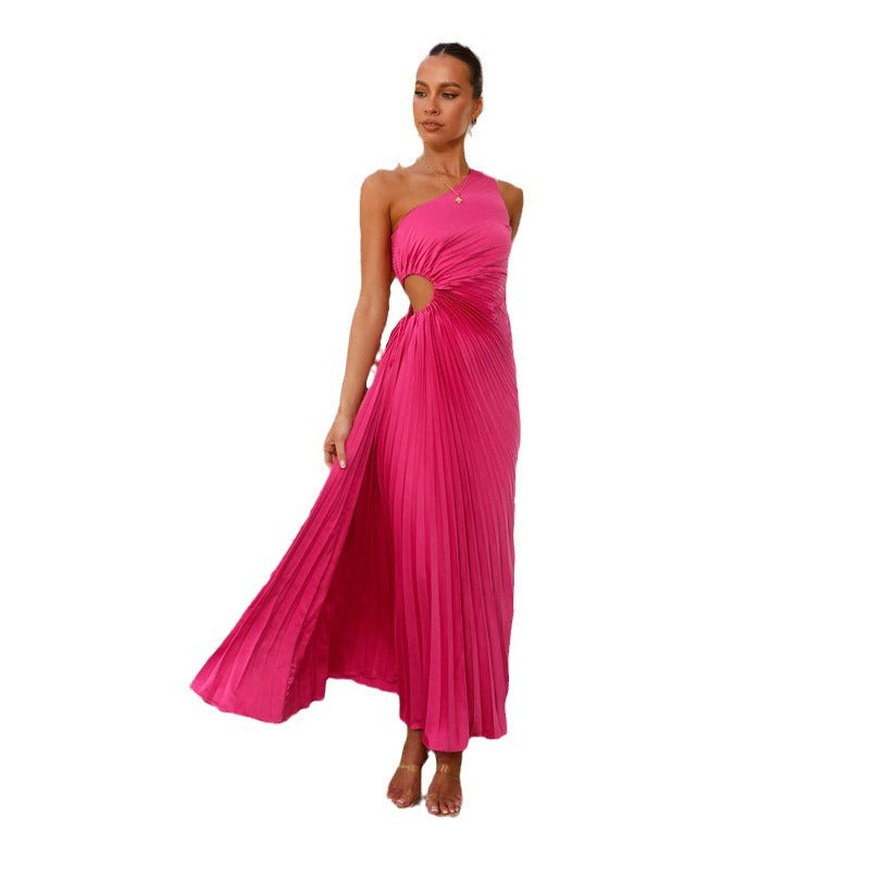 Damen Plissee-Maxikleid mit asymmetrischem Ausschnitt und seitlichem Cut-Out