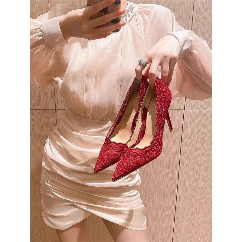 Damen elegante Slingback-Pumps mit zarter Spitzenverzierung