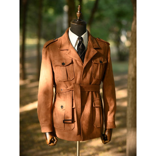 Herren Veloursleder-Safari-Jacke mit Taillengürtel und Pattentaschen Shop Nory