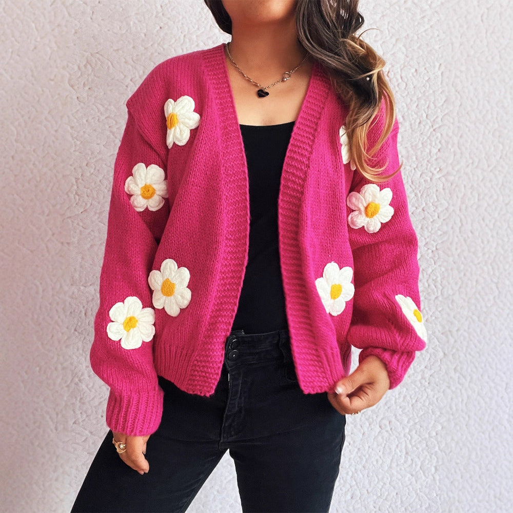 Damen Strickjacke mit floralem Design und lässiger Passform