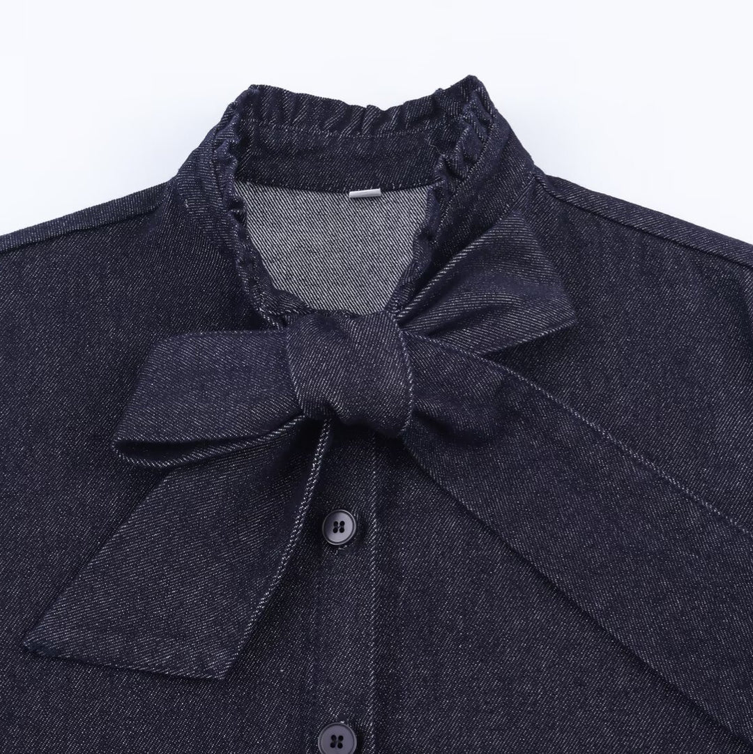 Damen Schimmernde Bluse mit Schleifenkragen und Knopfleiste Shop Nory