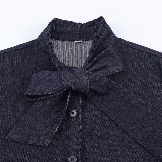 Damen Schimmernde Bluse mit Schleifenkragen und Knopfleiste Shop Nory