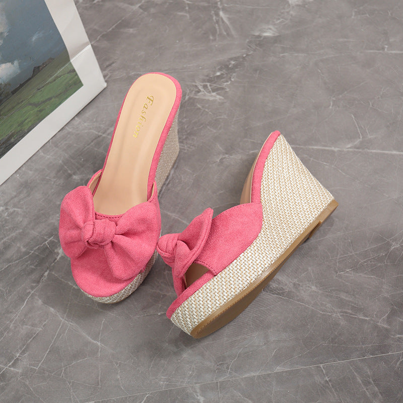 Damen Wedge-Pantoletten mit kreativem Schleifen-Design und verstellbarem Riemen