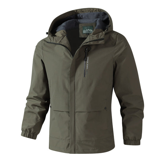 Herren Wasserdichte Softshell-Regenjacke mit Kapuze, Brust-Reißverschluss und Fleece-Innenkragen Shop Nory