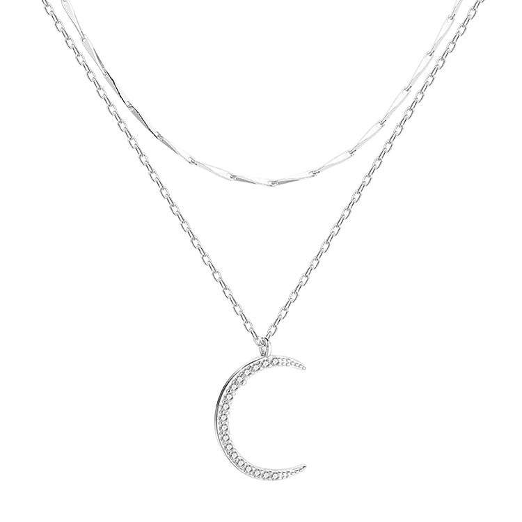 Damen elegante Halskette mit Doppelstrang und Mondanhänger Shop Nory