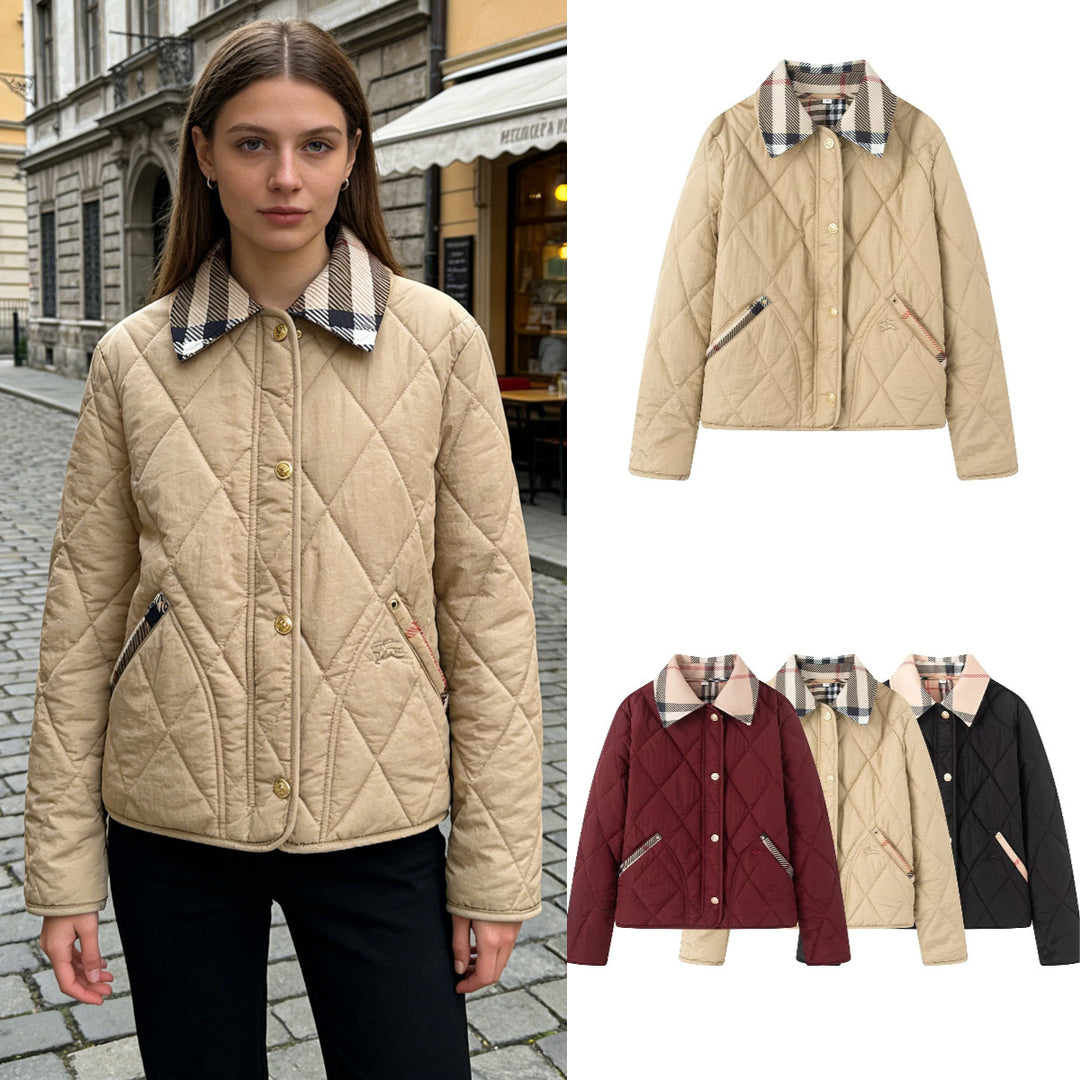 Damen Steppjacke mit karierter Kragen- und Taschenblende Shop Nory