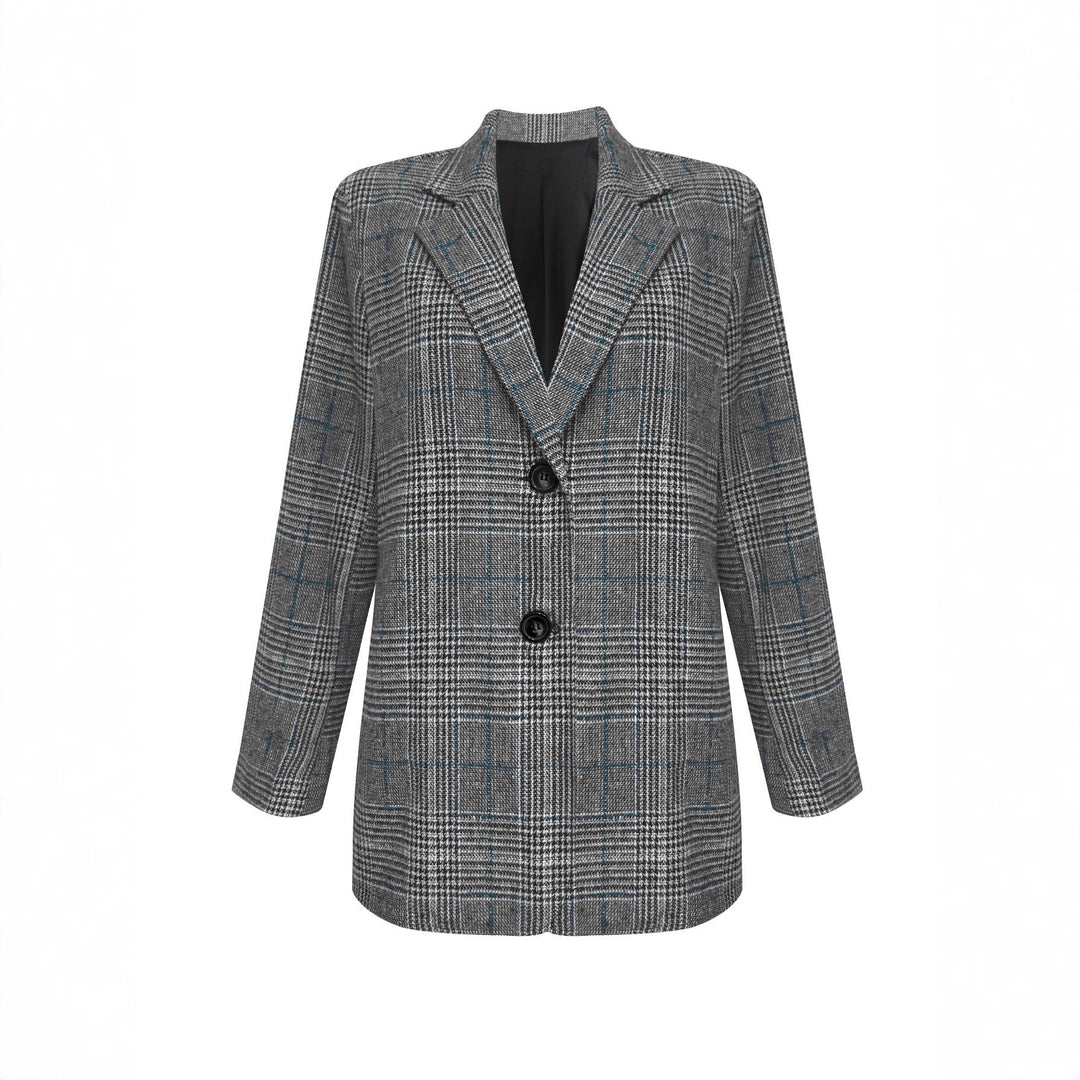 Damen Lockerer Glencheck-Blazer mit Reverskragen, Pattentaschen und Ein-Knopf-Verschluss Shop Nory