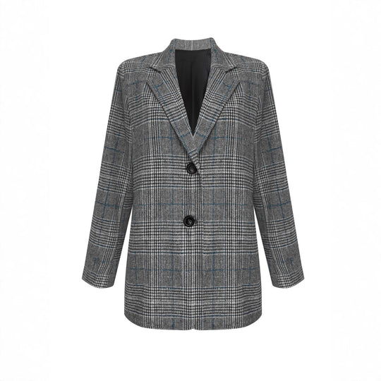Damen Lockerer Glencheck-Blazer mit Reverskragen, Pattentaschen und Ein-Knopf-Verschluss Shop Nory