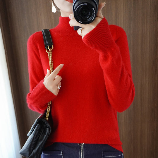 Damen Mockneck-Pullover aus flauschigem Angora-Mix mit legerer Ballonärmel-Silhouette Shop Nory