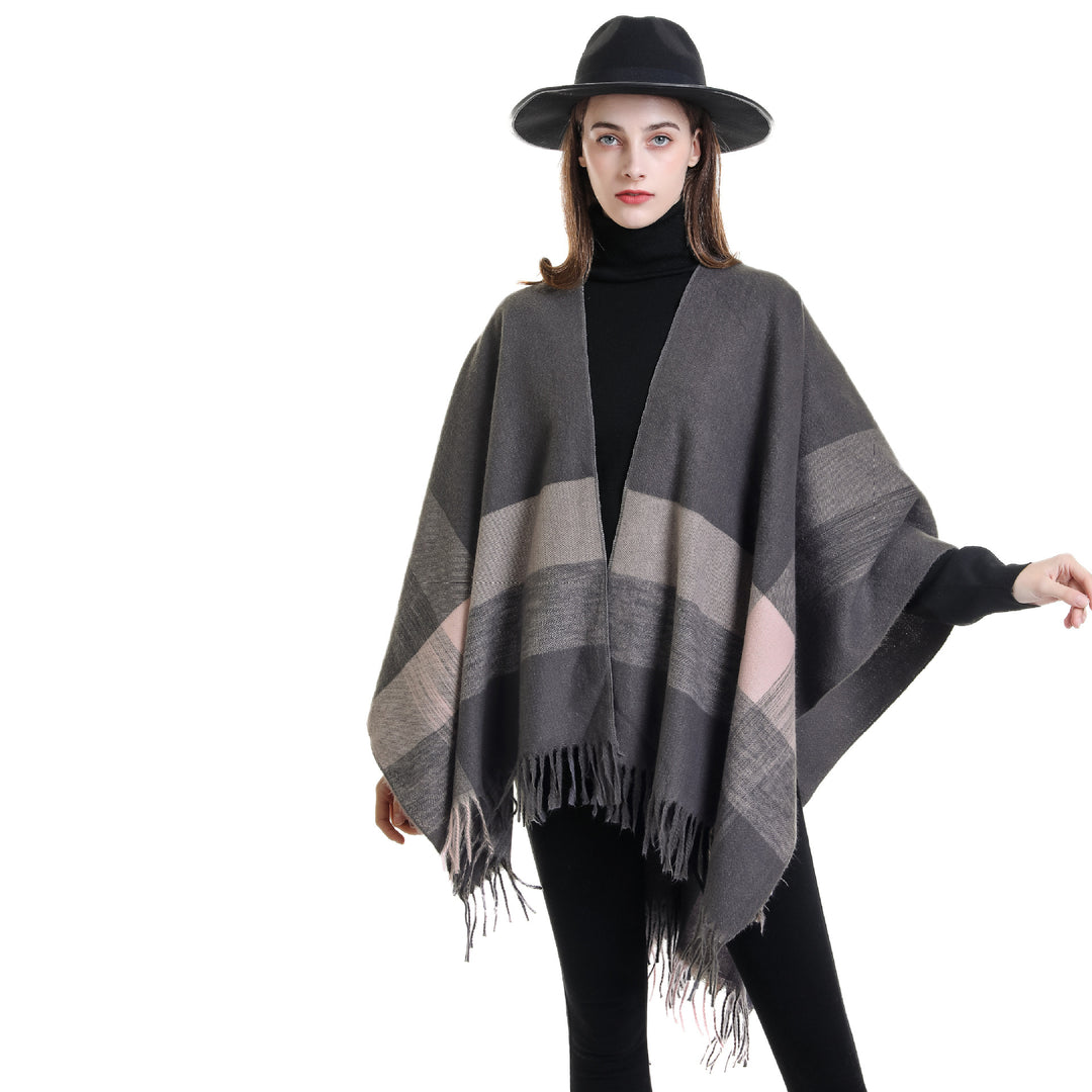 Damen Weichfallender Wollmix-Poncho mit Fransen Shop Nory