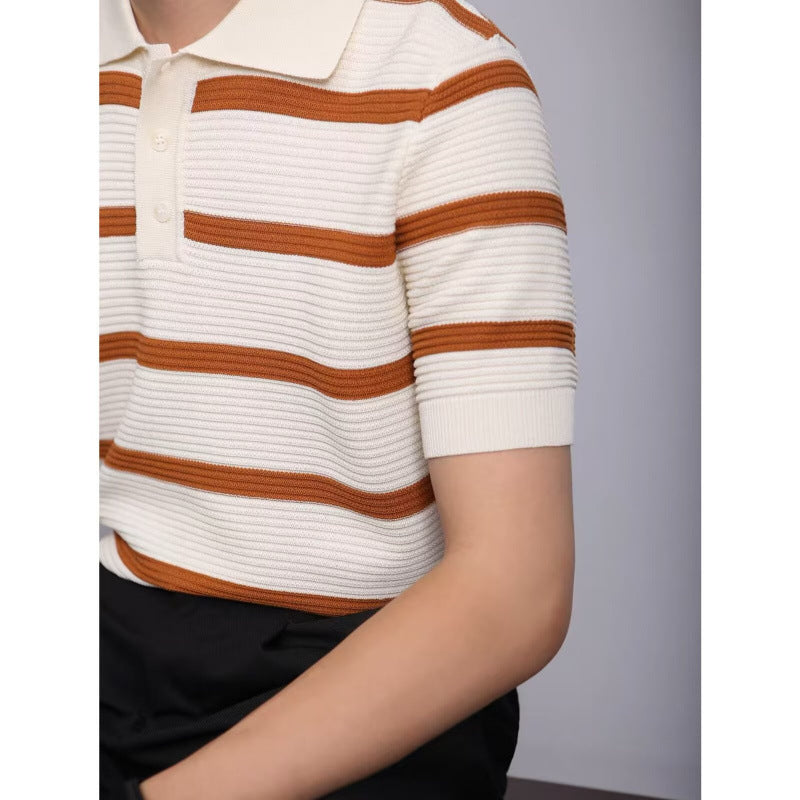 Herren Modisches Kurzarm-Polohemd mit Strickmuster Shop Nory