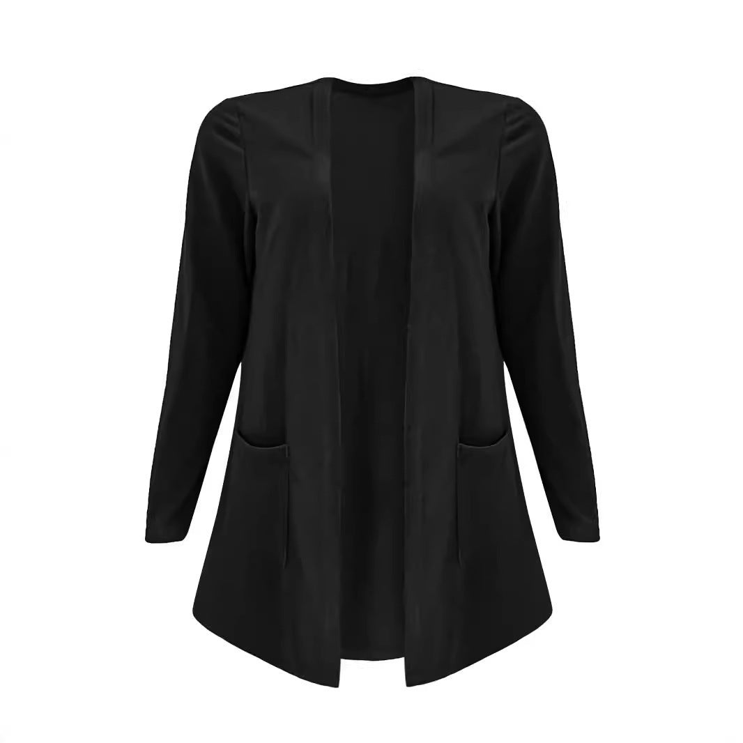 Damen Offene Longline-Cardigan mit aufgesetzten Taschen und schmalem Kragen Shop Nory