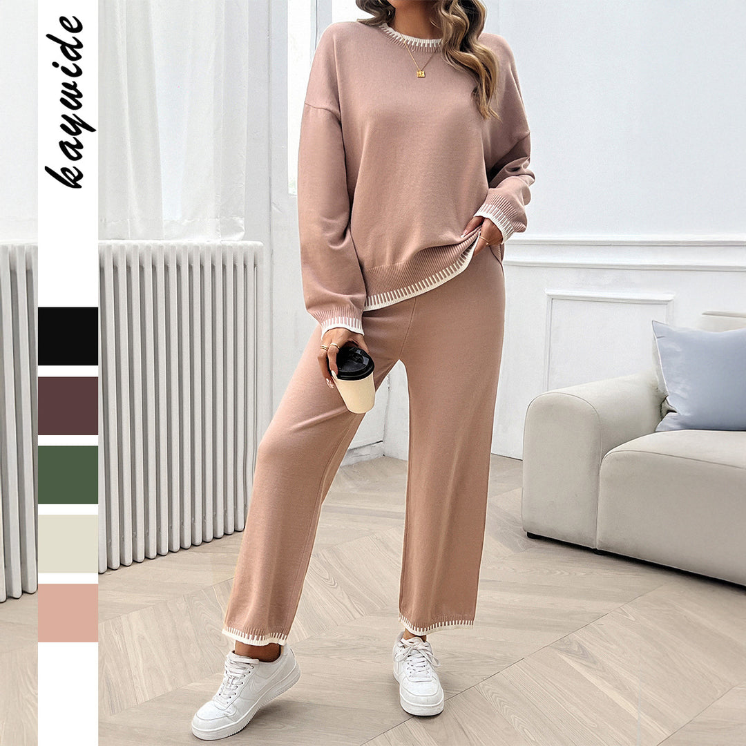 Damen nan Lounge-Zweiteiler aus feinem Feinstrick mit kontrastierten Bündchen und geradem Bein Shop Nory