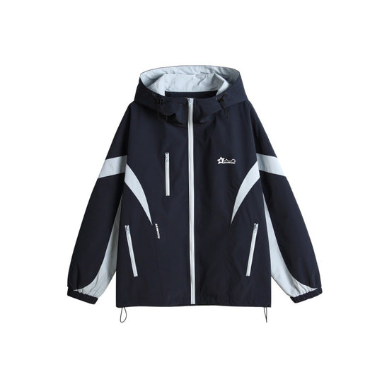 Unisex Technische Kapuzen‑Windbreakerjacke im Boxy‑Cut mit kontrastierenden Paneelen und wasserabweisenden Reißverschlüssen Shop Nory