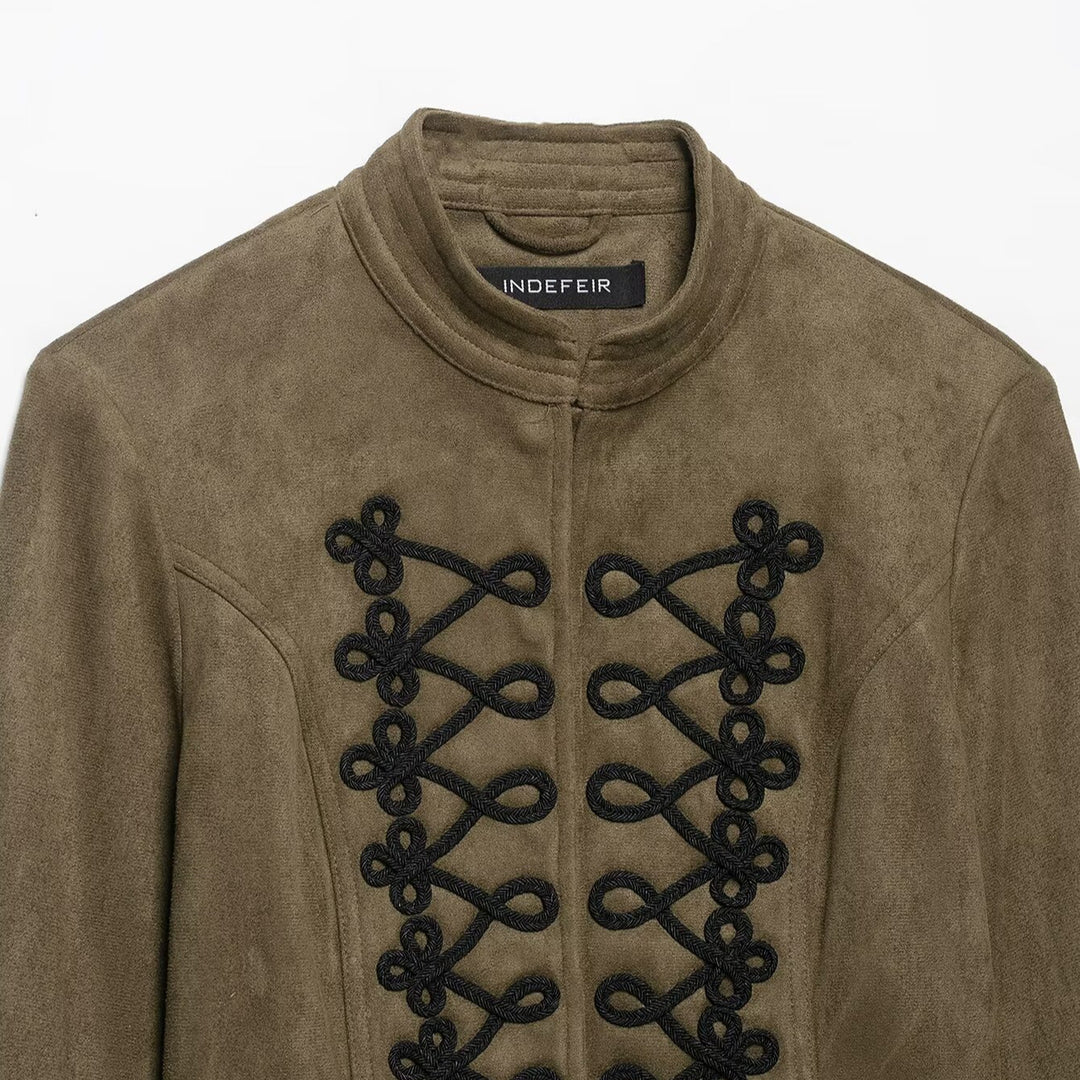 Damen Cropped Veloursjacke mit militärischer Zierkordel und taillierter Schnittführung Shop Nory