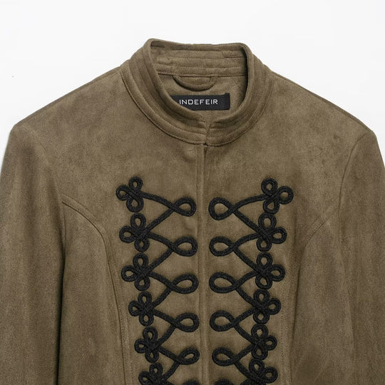 Damen Cropped Veloursjacke mit militärischer Zierkordel und taillierter Schnittführung Shop Nory