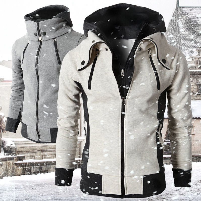Herren taillierte Kapuzenjacke mit hohem Stehkragen, Doppelreißverschluss und kontrastbesetzten Seiteneinsätzen Shop Nory