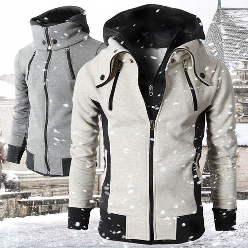 Herren taillierte Kapuzenjacke mit hohem Stehkragen, Doppelreißverschluss und kontrastbesetzten Seiteneinsätzen Shop Nory