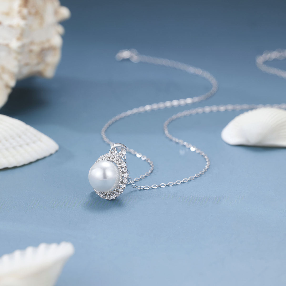 Damen elegante Halskette mit Perlenschmuck und funkelnden Zirkonia Shop Nory