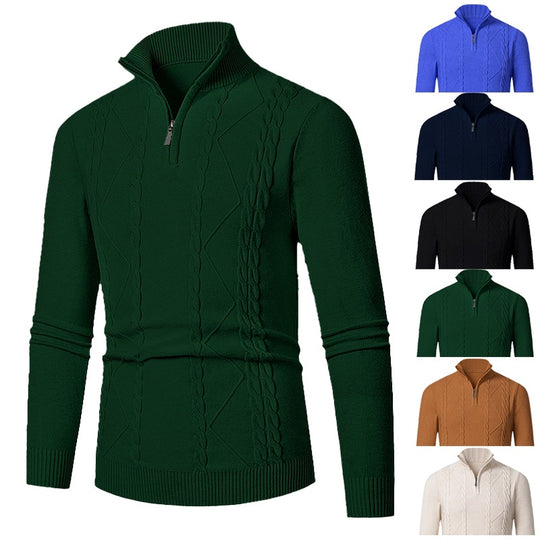 Herren Feinstrick-Halbzippullover mit Zopfmuster und Stehkragen Shop Nory