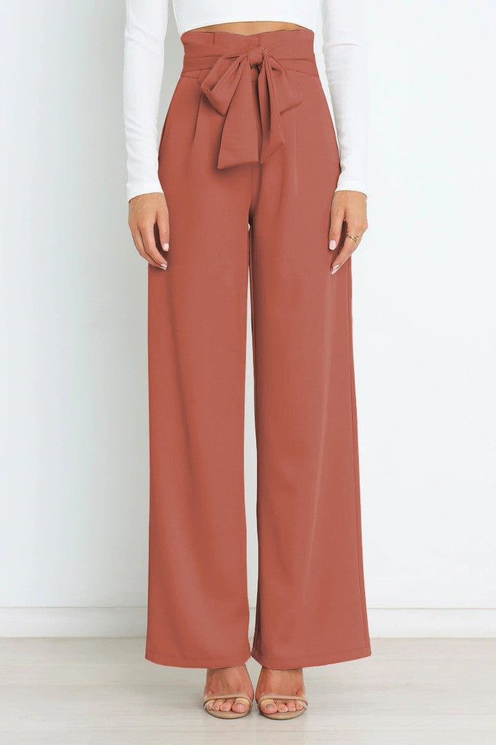 Damen Weite High-Waist Paperbag-Hose mit Bundfalten und Bindegürtel Shop Nory